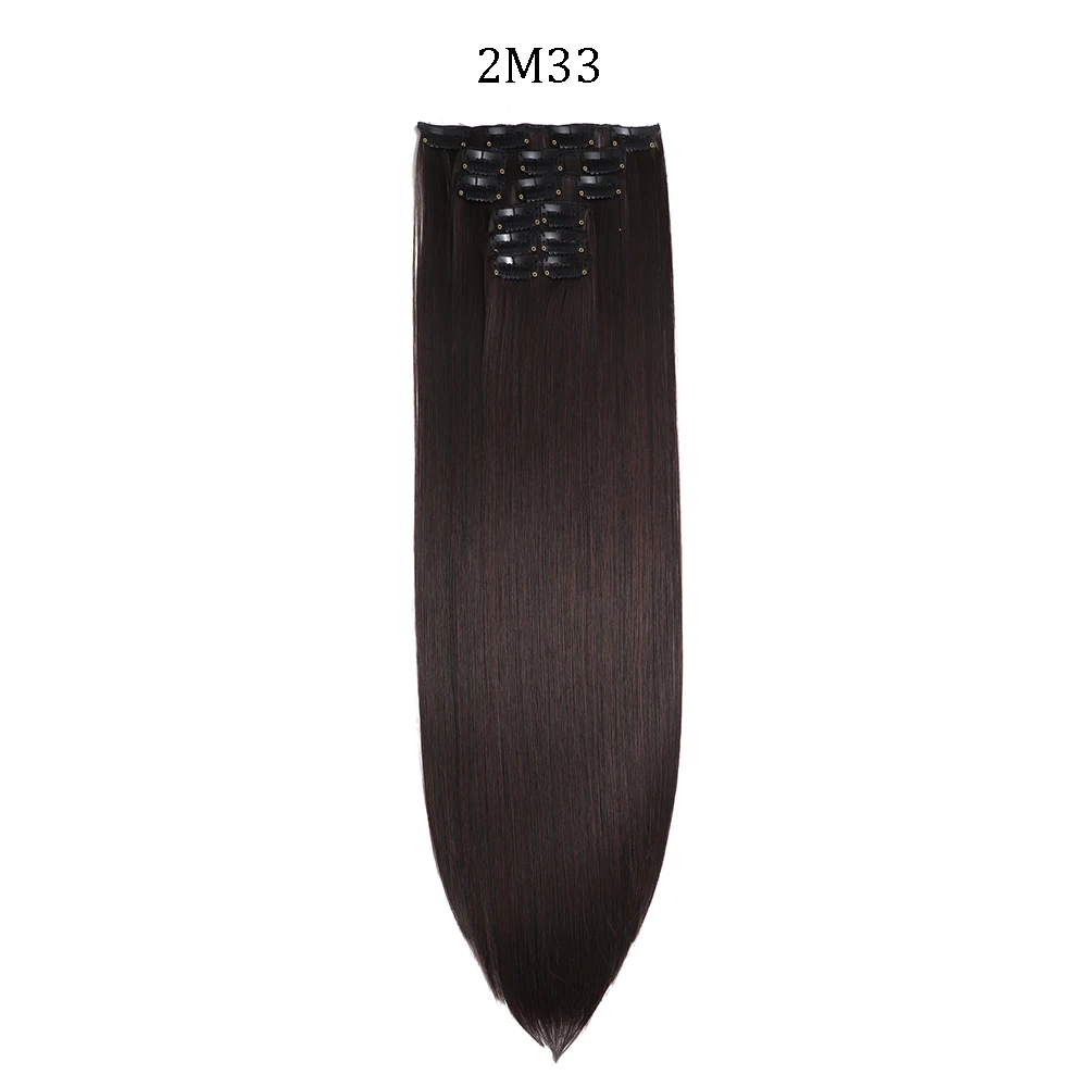 Extensiones de cabello sintético liso de 24 pulgadas con clips - Imagen 13