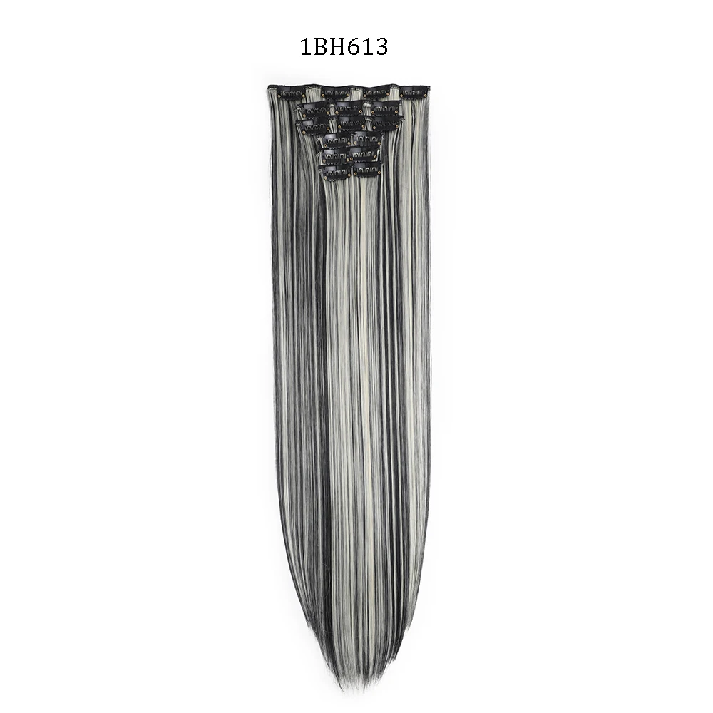 Extensiones de cabello sintético liso de 24 pulgadas con clips - Imagen 18