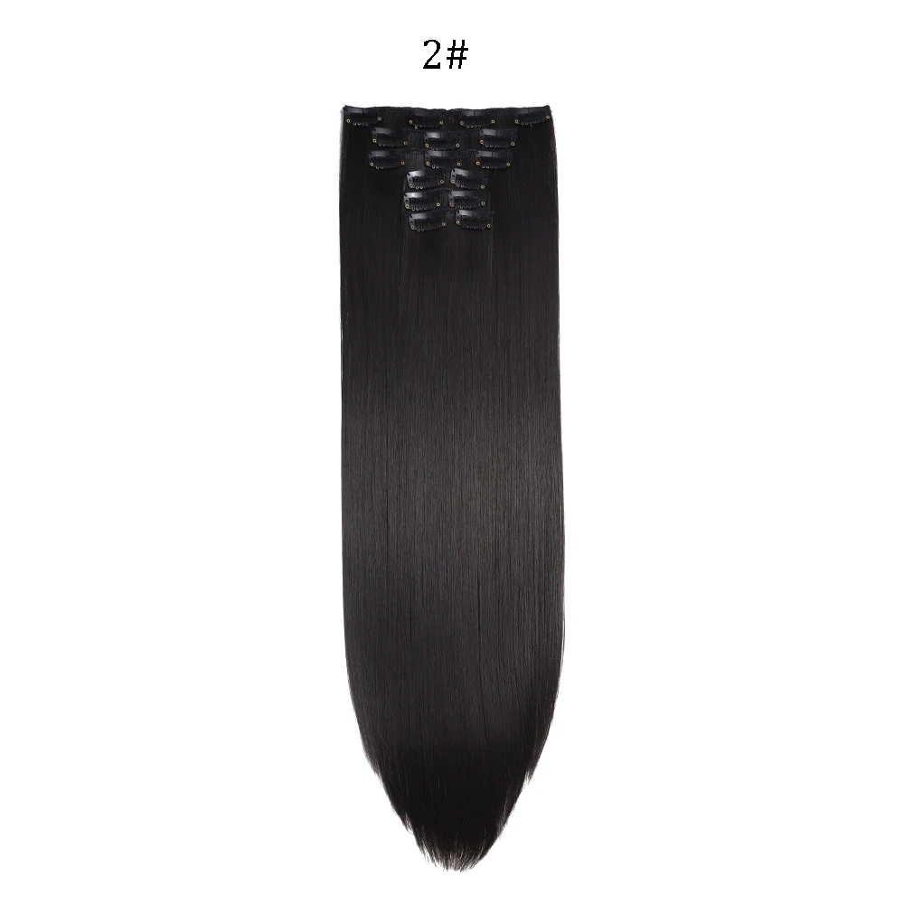 Extensiones de cabello sintético liso de 24 pulgadas con clips - Imagen 19