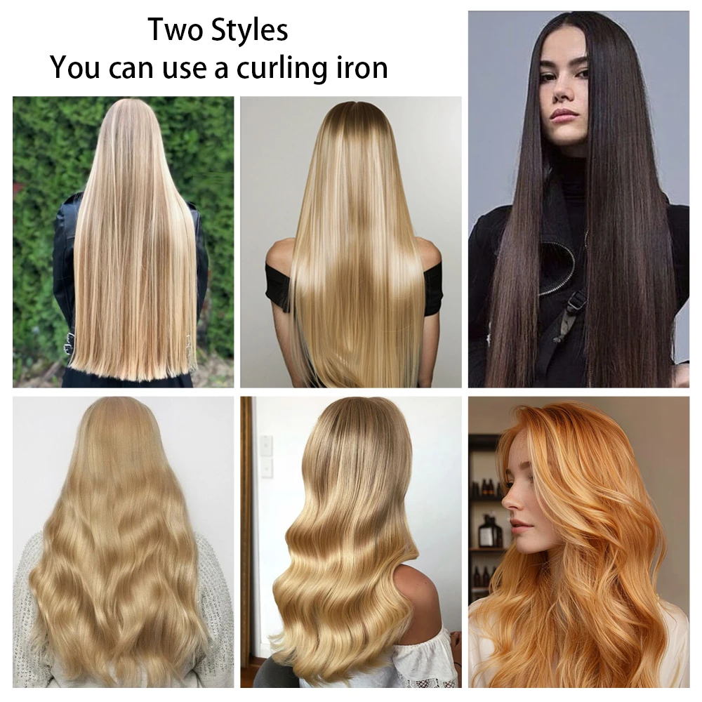 Extensiones de cabello sintético liso de 24 pulgadas con clips - Imagen 5