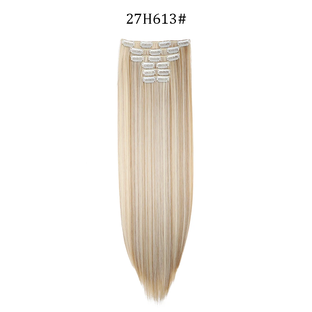 Extensiones de cabello sintético liso de 24 pulgadas con clips - Imagen 23