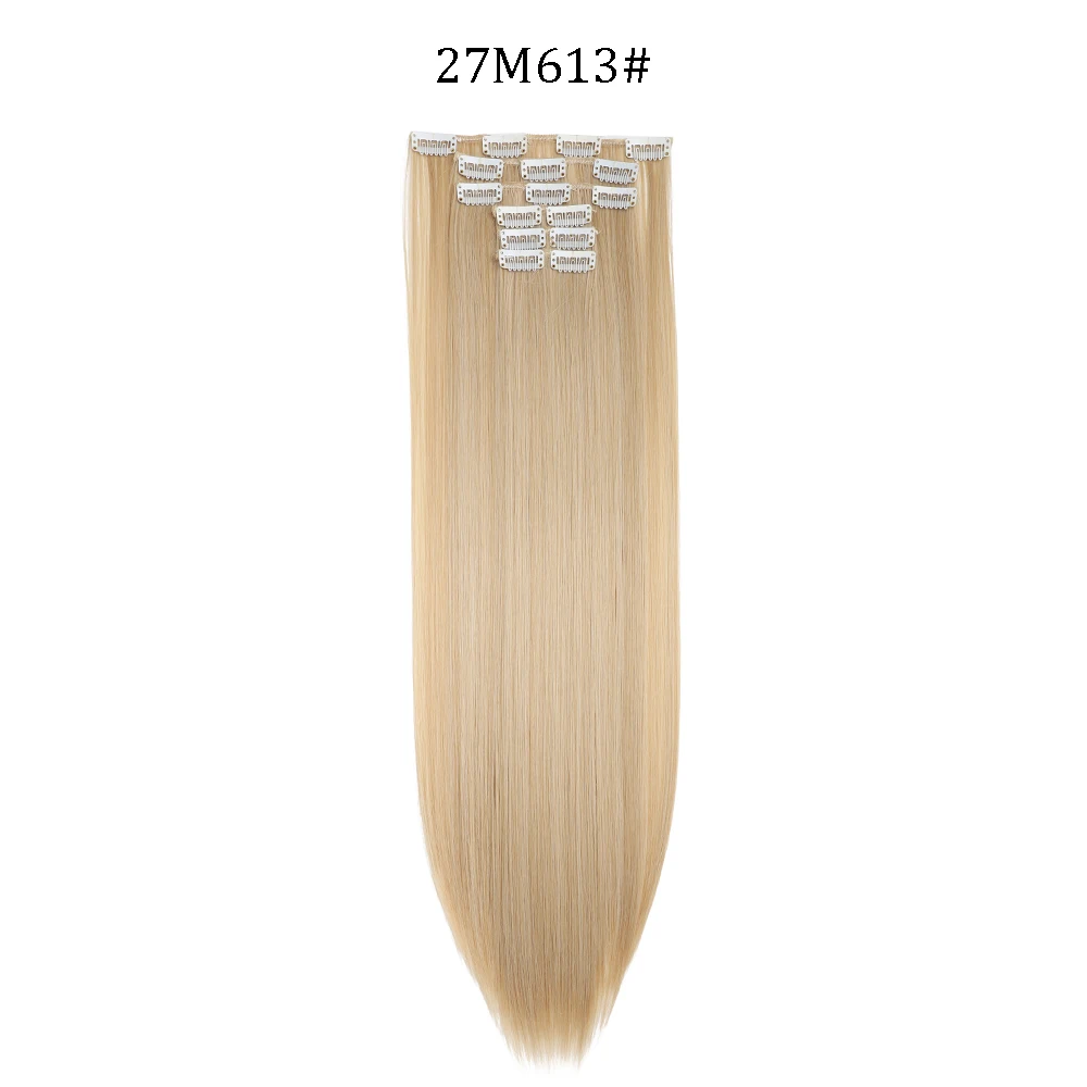 Extensiones de cabello sintético liso de 24 pulgadas con clips - Imagen 24