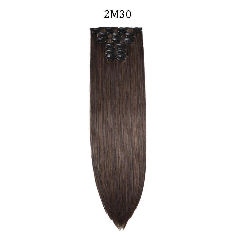 Extensiones de cabello sintético liso de 24 pulgadas con clips - Imagen 20