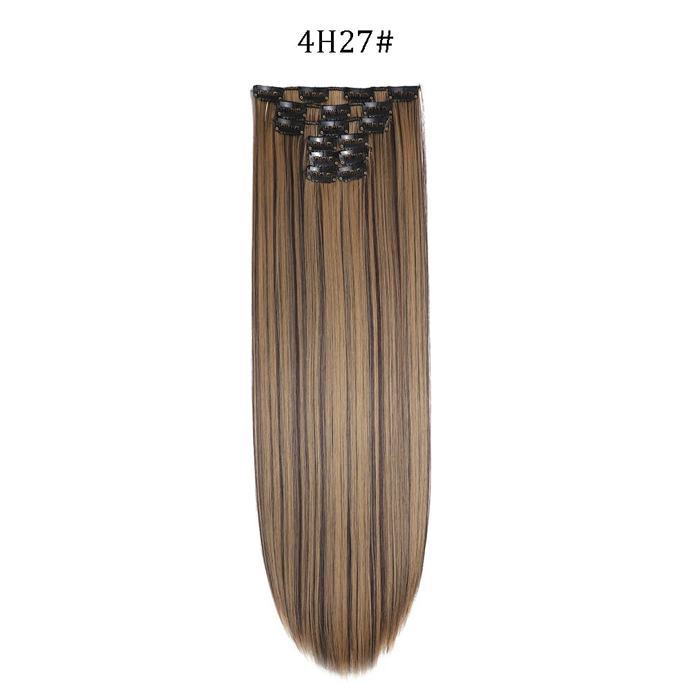 Extensiones de cabello sintético liso de 24 pulgadas con clips - Imagen 12