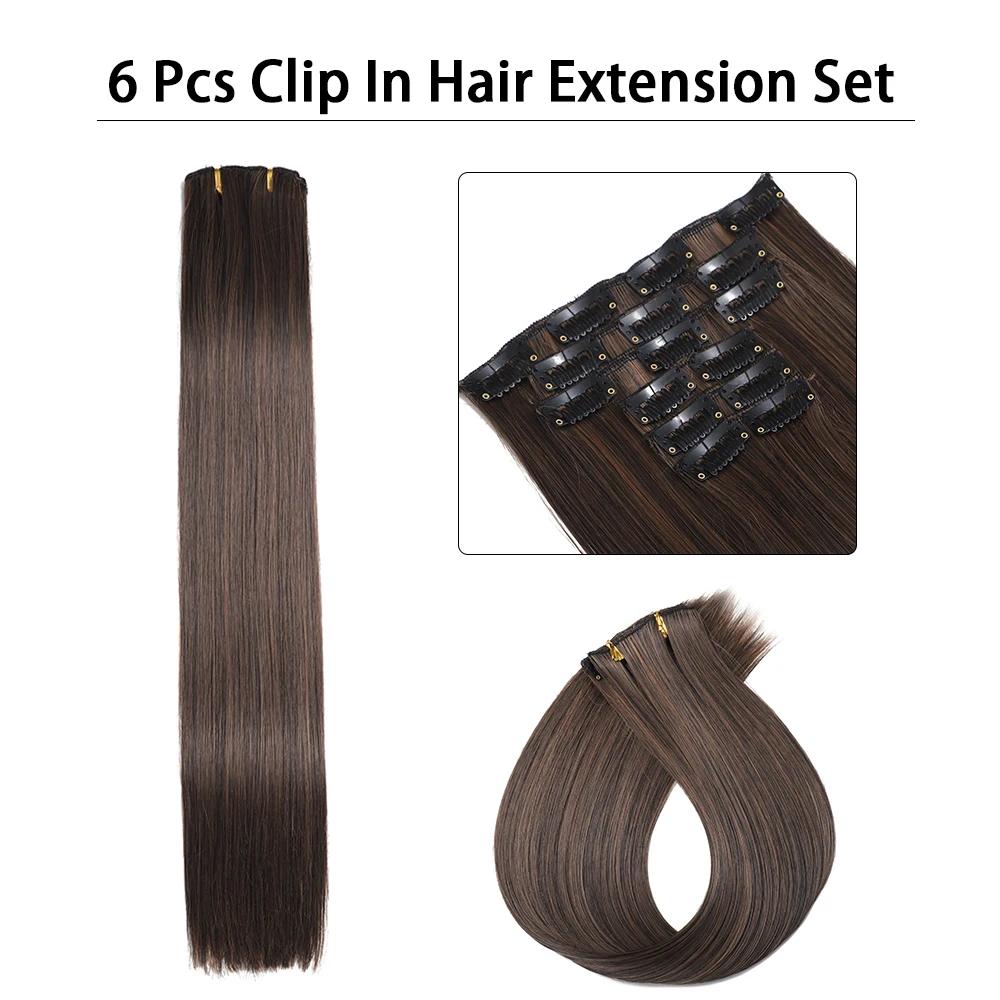 Extensiones de cabello sintético liso de 24 pulgadas con clips - Imagen 3