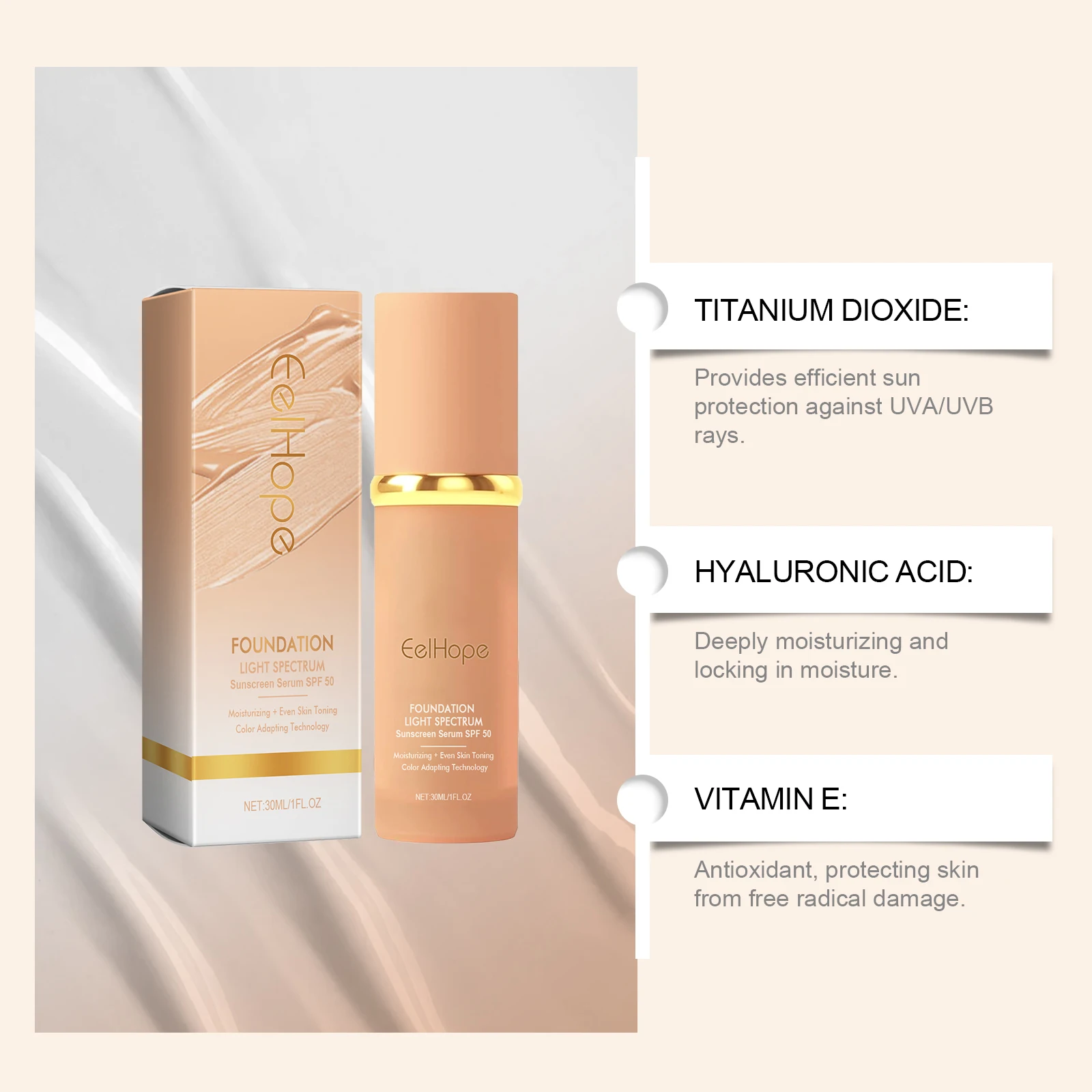 Base de Maquillaje Color Changing 4 en 1 Eelhope SPF 50 - Imagen 5