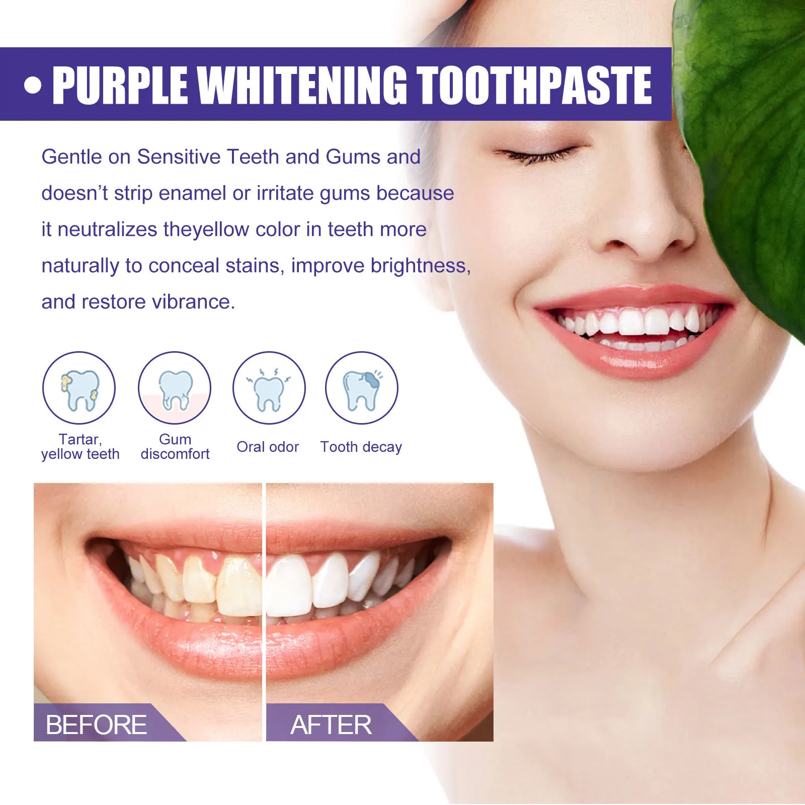 Pasta dental púrpura blanqueadora EELHOE - Imagen 5