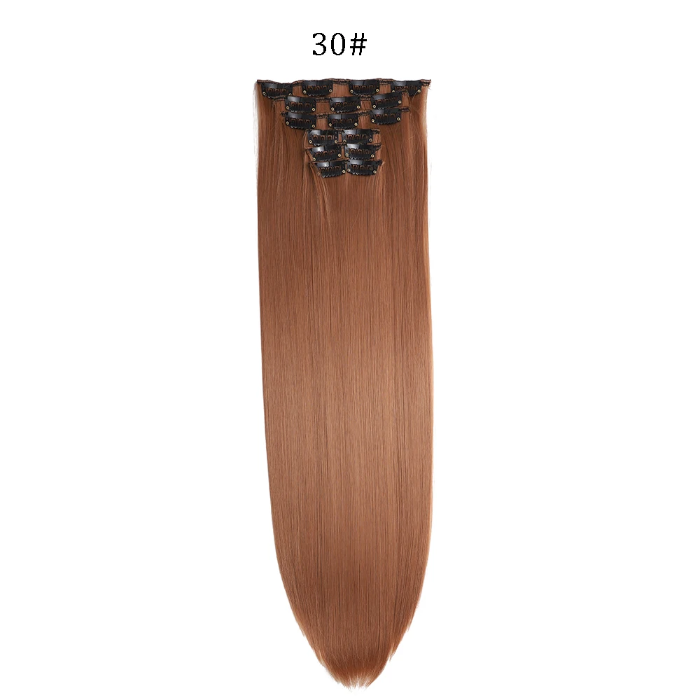 Extensiones de cabello sintético liso de 24 pulgadas con clips - Imagen 17