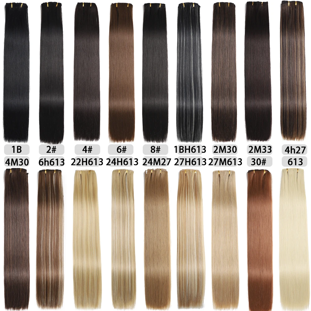 Extensiones de cabello sintético liso de 24 pulgadas con clips - Imagen 4