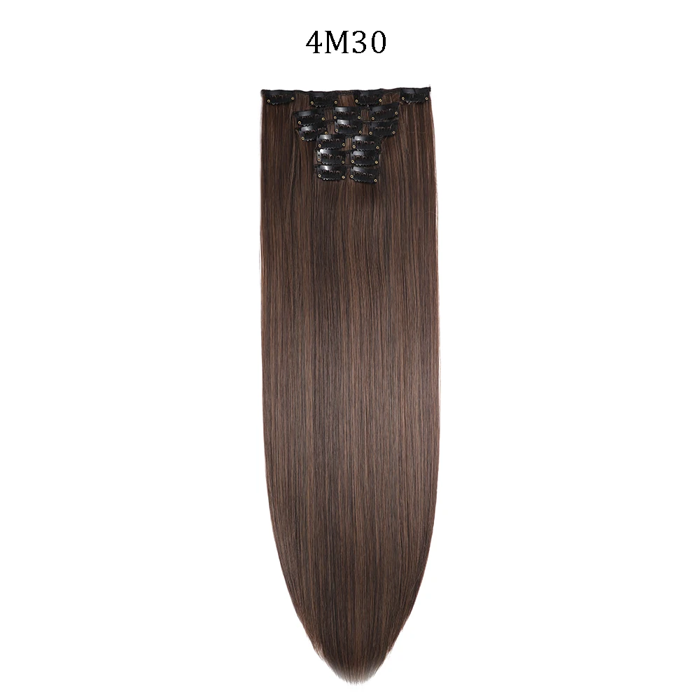 Extensiones de cabello sintético liso de 24 pulgadas con clips - Imagen 7