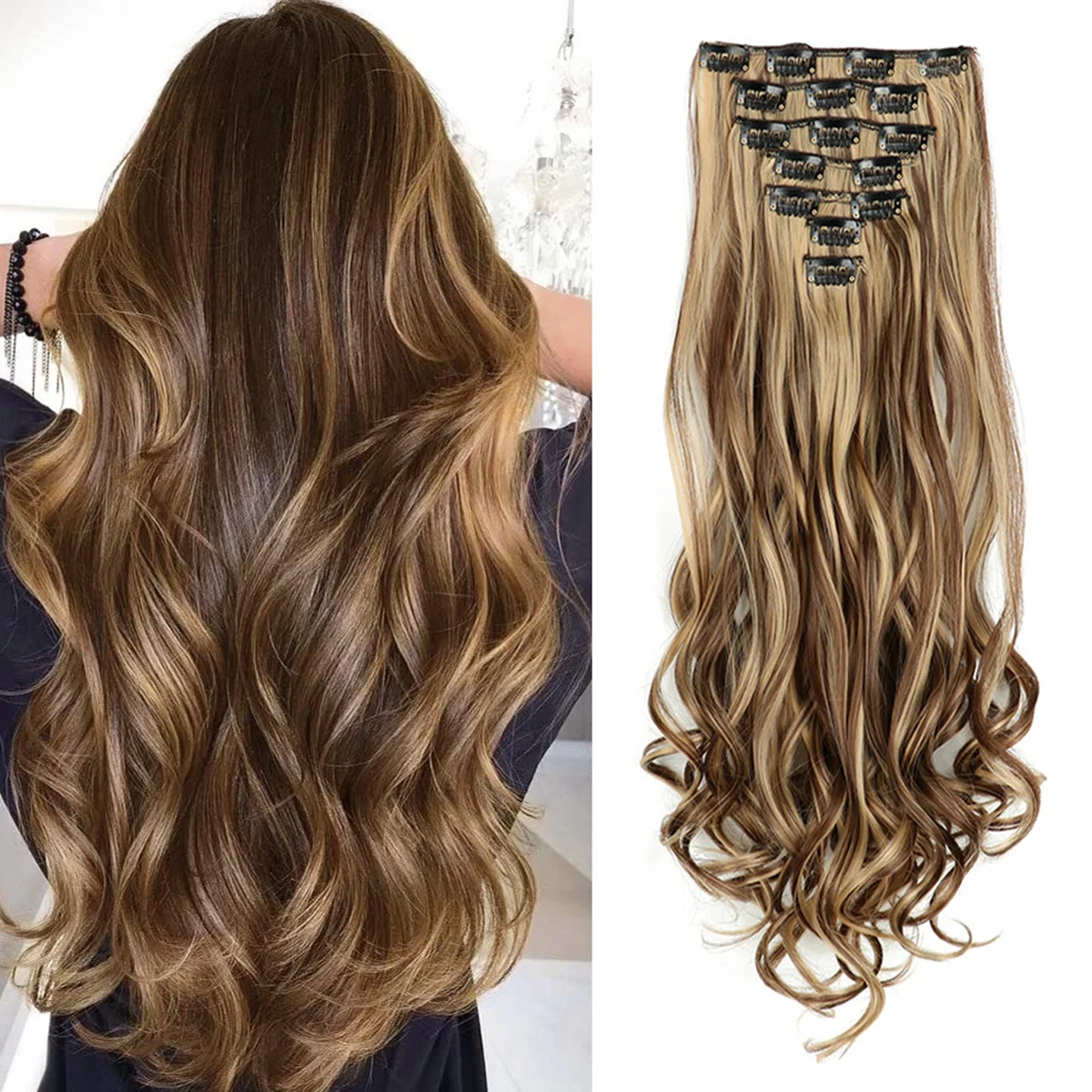Extensiones de Cabello Clip-In JIAMEISI 22” Onduladas