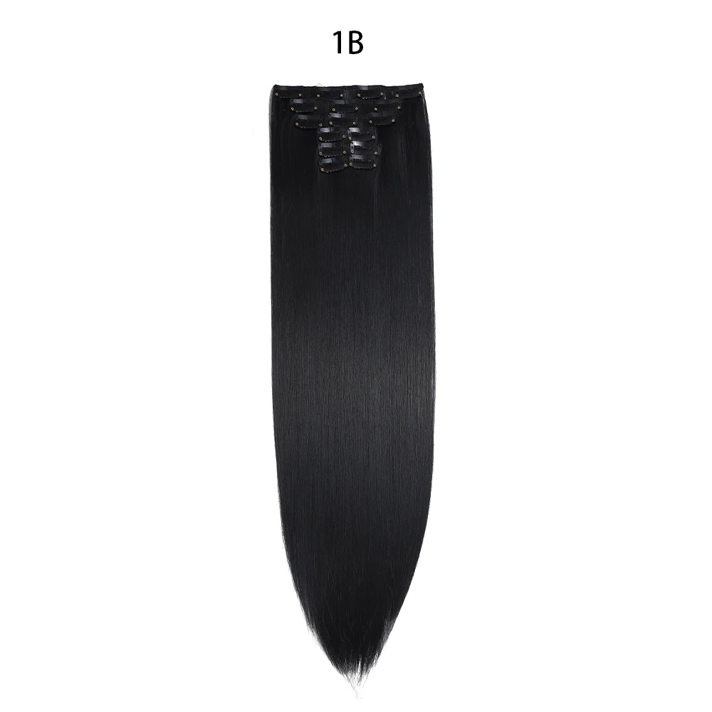Extensiones de cabello sintético liso de 24 pulgadas con clips - Imagen 14