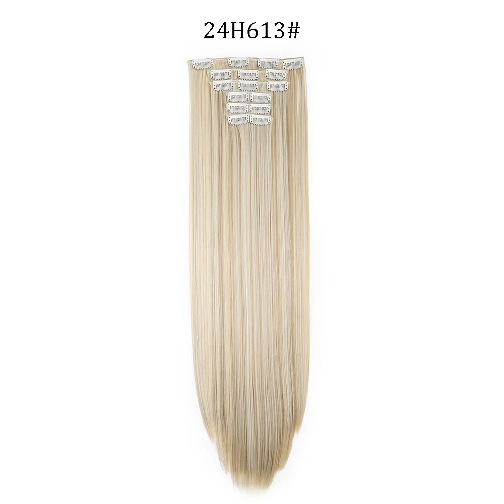 Extensiones de cabello sintético liso de 24 pulgadas con clips - Imagen 10