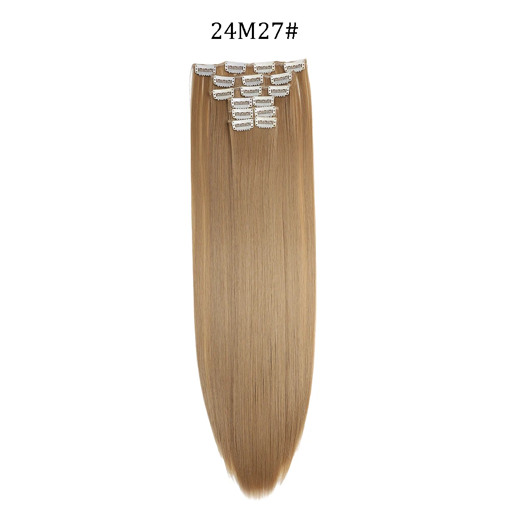 Extensiones de cabello sintético liso de 24 pulgadas con clips - Imagen 22
