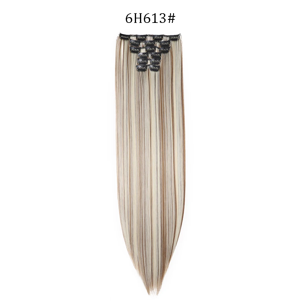 Extensiones de cabello sintético liso de 24 pulgadas con clips - Imagen 15