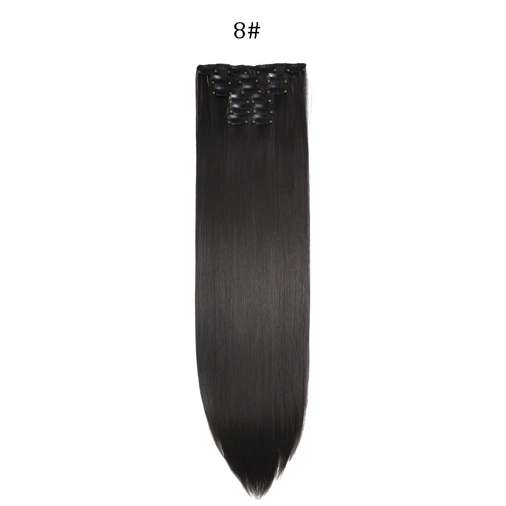 Extensiones de cabello sintético liso de 24 pulgadas con clips - Imagen 16