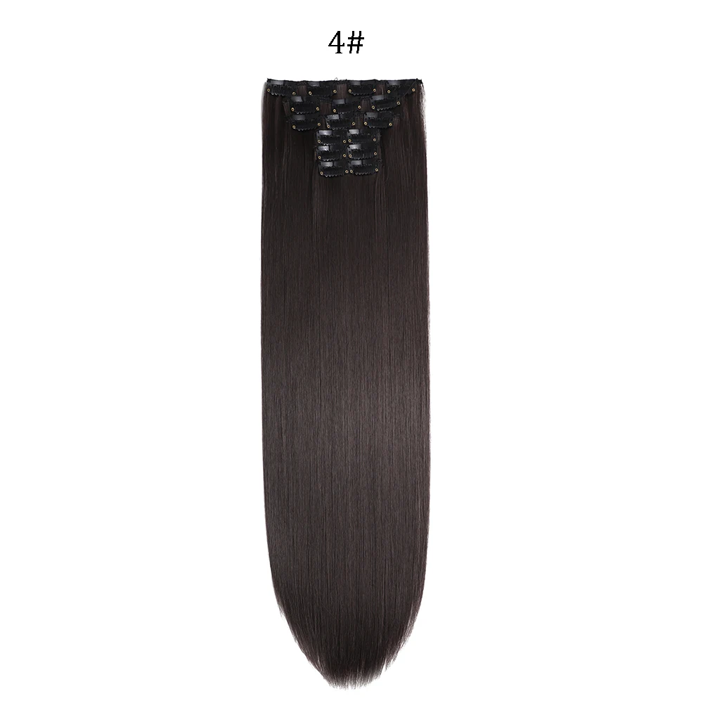 Extensiones de cabello sintético liso de 24 pulgadas con clips - Imagen 11