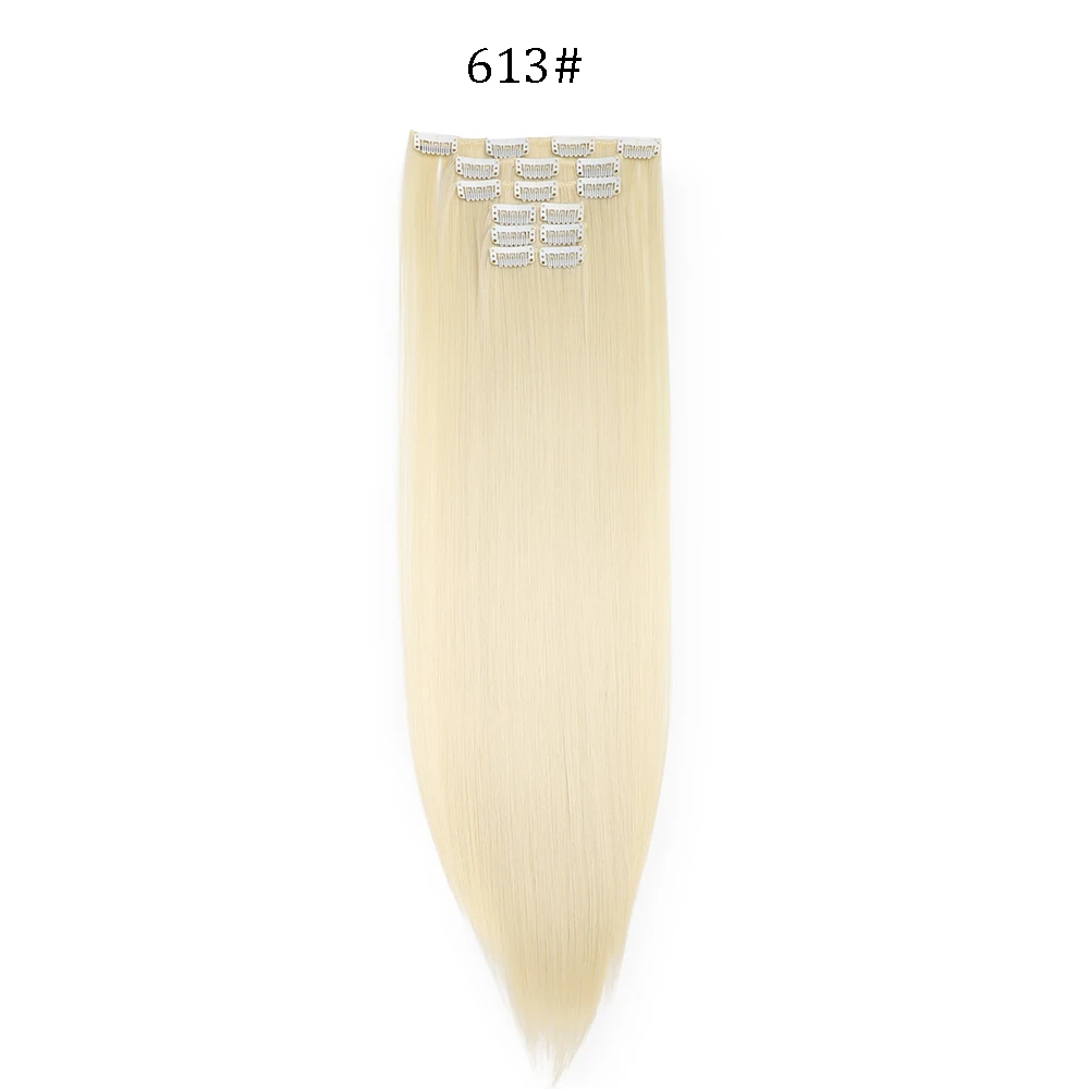 Extensiones de cabello sintético liso de 24 pulgadas con clips - Imagen 21