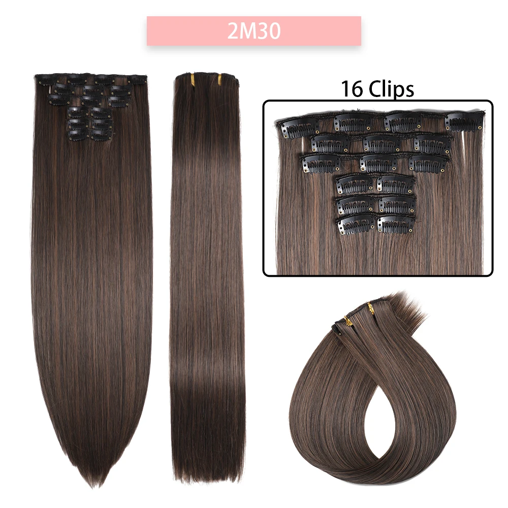 Extensiones de cabello sintético liso de 24 pulgadas con clips - Imagen 6