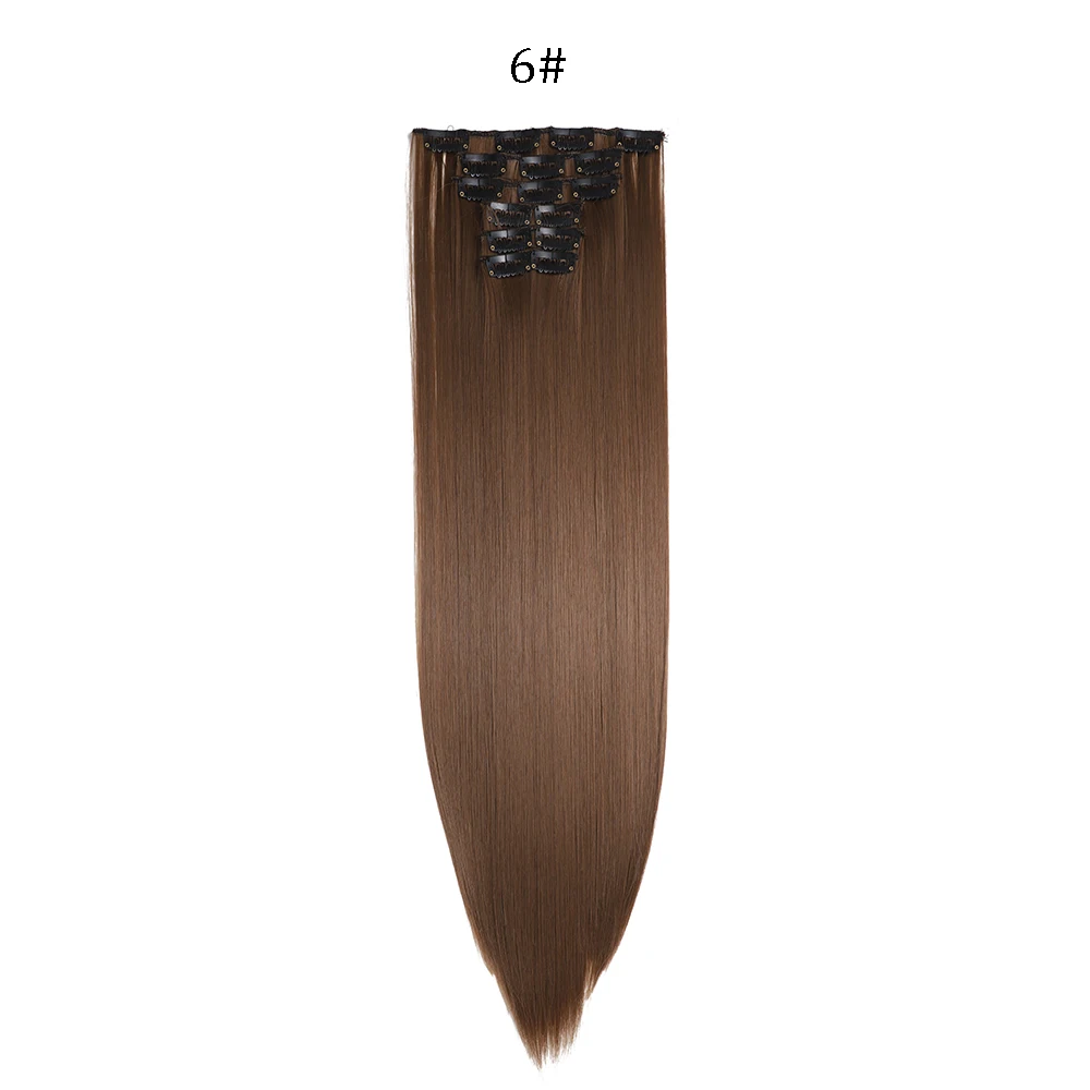 Extensiones de cabello sintético liso de 24 pulgadas con clips - Imagen 8