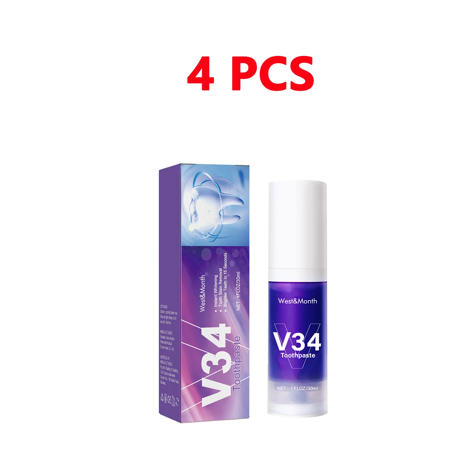 V34 Teeth Whitening Toothpaste – Pasta Dental Blanqueadora 30 ml - Imagen 7