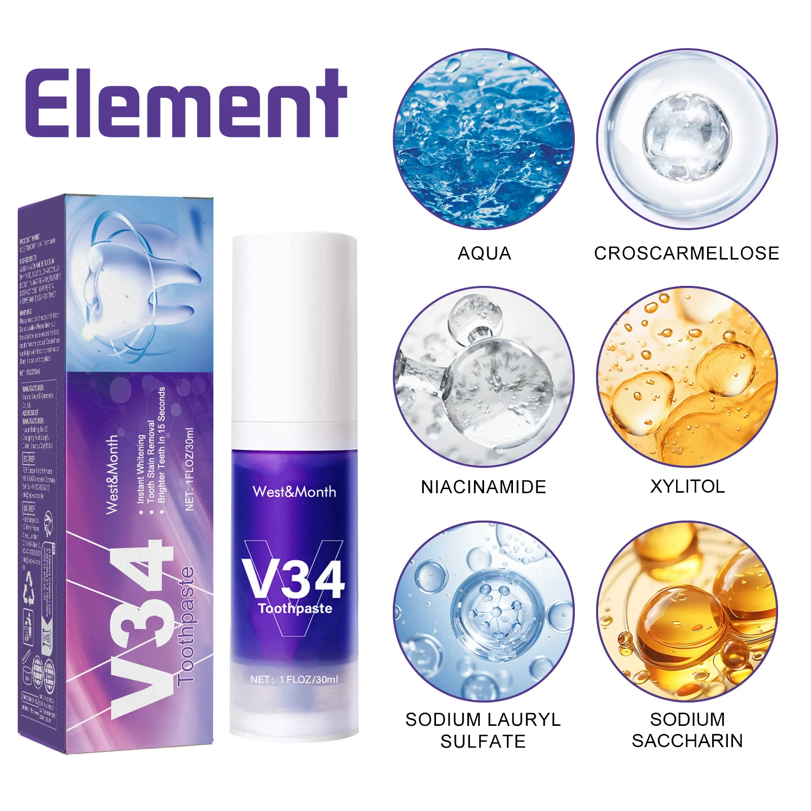 V34 Teeth Whitening Toothpaste – Pasta Dental Blanqueadora 30 ml - Imagen 5