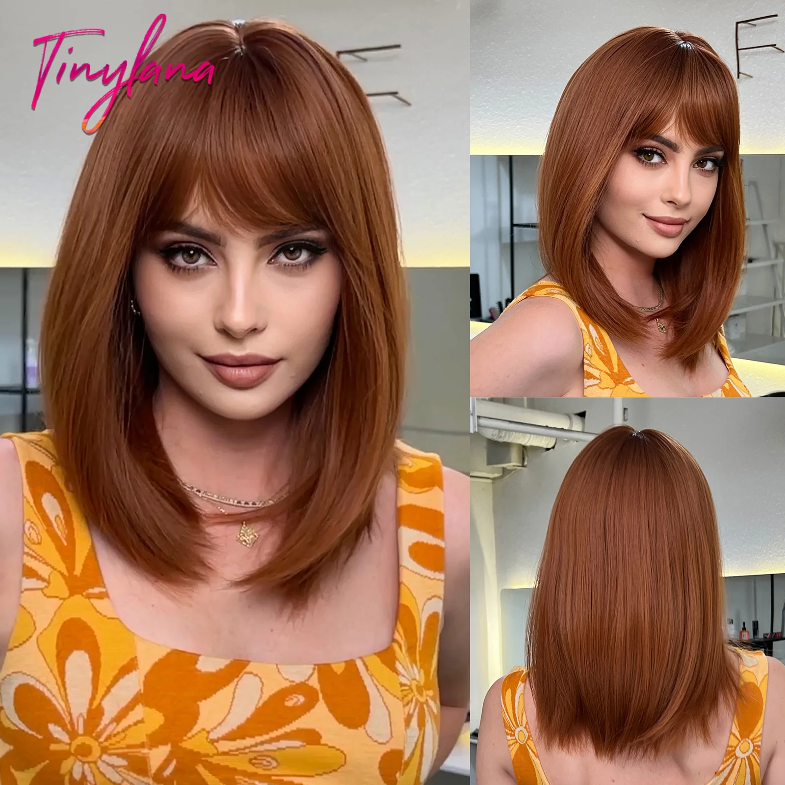 Peluca Bob rubia corta con flequillo sintética - Imagen 21