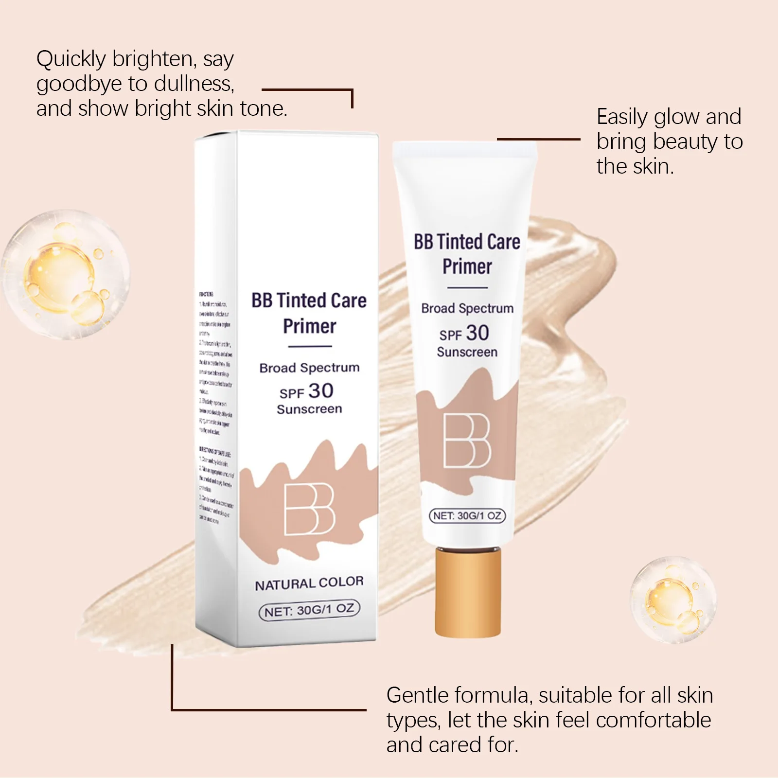 BB Cream con Niacinamida SPF30 Base de Maquillaje Hidratante 30 g - Imagen 4