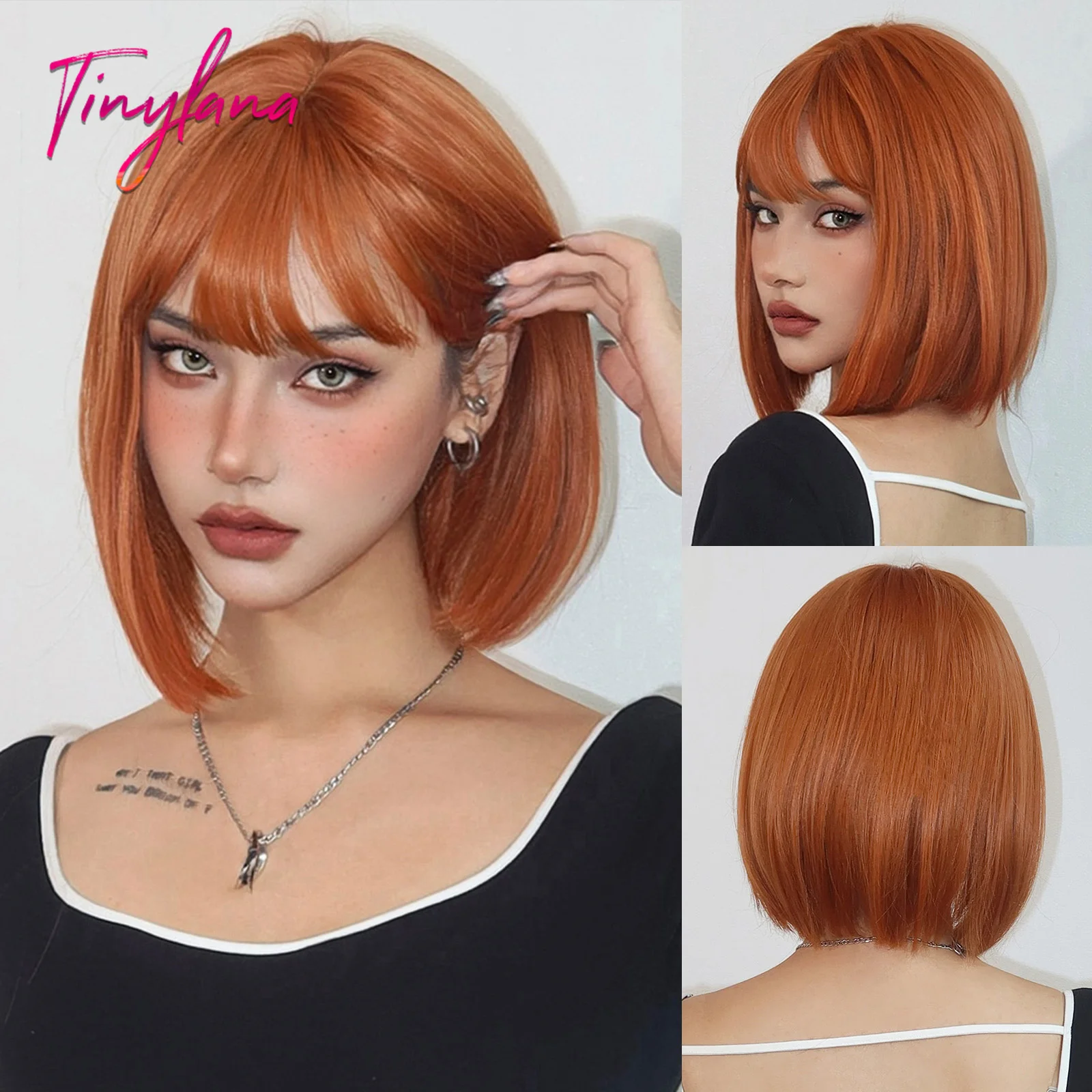 Peluca Bob rubia corta con flequillo sintética - Imagen 7