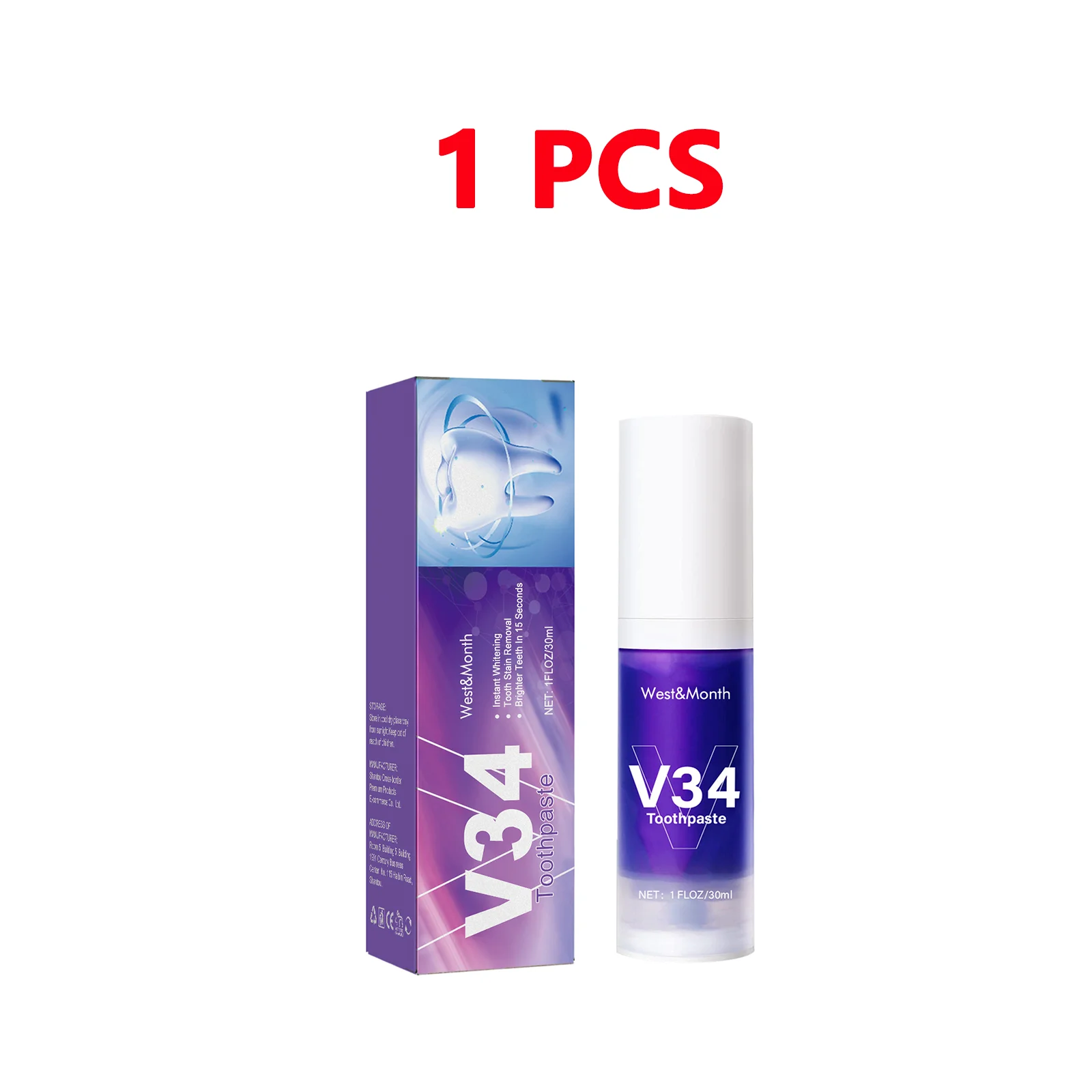 V34 Teeth Whitening Toothpaste – Pasta Dental Blanqueadora 30 ml - Imagen 9