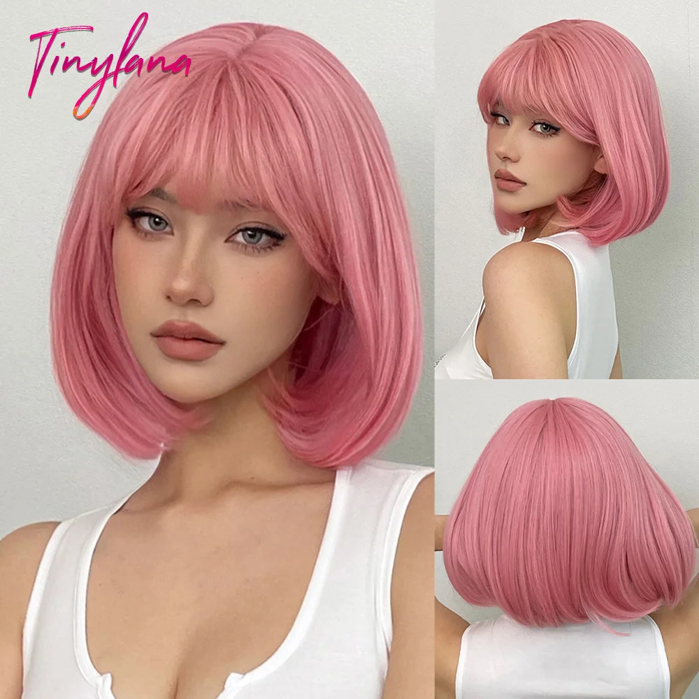 Peluca Bob rubia corta con flequillo sintética - Imagen 22